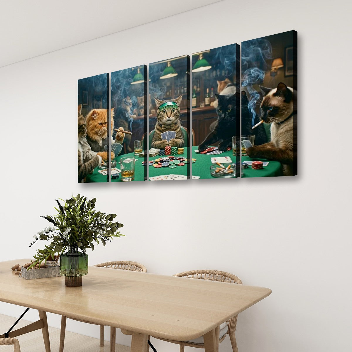 Poker Cats Playing Cards Canvas Wall Art – Multi-Panel Cat Decor