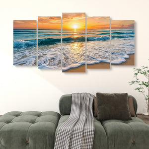 Golden Tide – Sunset Beach Surf Canvas Wall Art | Single, 3-Panel & 5-Panel