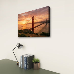 Golden Gate at Golden Hour – 5-Panel Canvas Wall Art