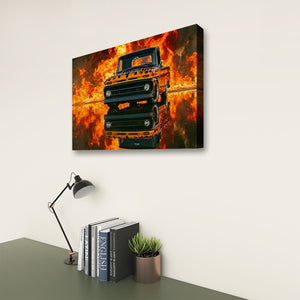 Flaming 1966 Chevy C10 – 5-Panel Canvas Wall Art