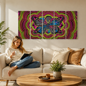 Neon Wings – Psychedelic Butterfly Multi-Panel 3 and 5 Panel Canvas Wall Art