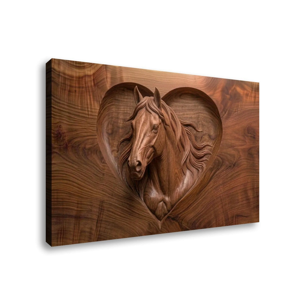 Wood Sculpture Horse Head with Heart 5-Panel Canvas Wall Art