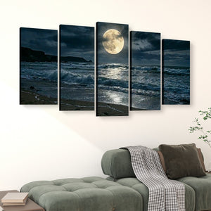 Gulf Moon Reflection — Moonlit Beach Canvas Wall Art