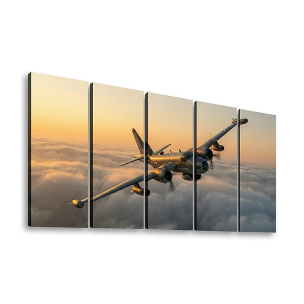 P2V Neptune Military Plane Canvas Wall Art – Golden Sentinel | Multi-Panel Aviation History Print