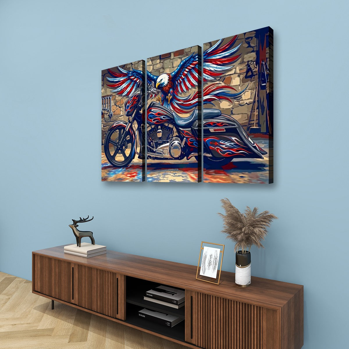 American Bagger Dresser Canvas Wall Art — Red, White & Blue Eagle, Stretched Swoop Bags