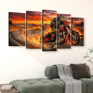 Dead Man's Ride – Skeleton Bagger Wheelie 5-Panel Canvas Wall Art