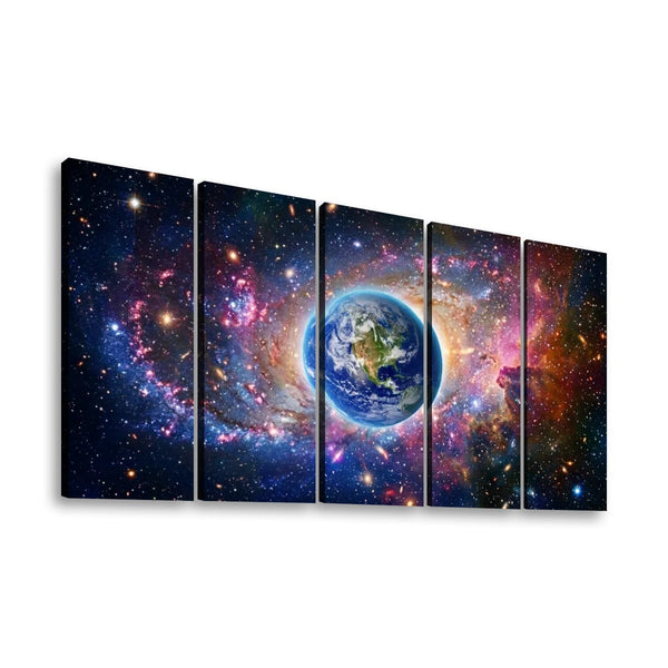 Cosmic Sovereignty Canvas Wall Art – Earth & USA Universe Patriotic Space Print | 5-Panel Level