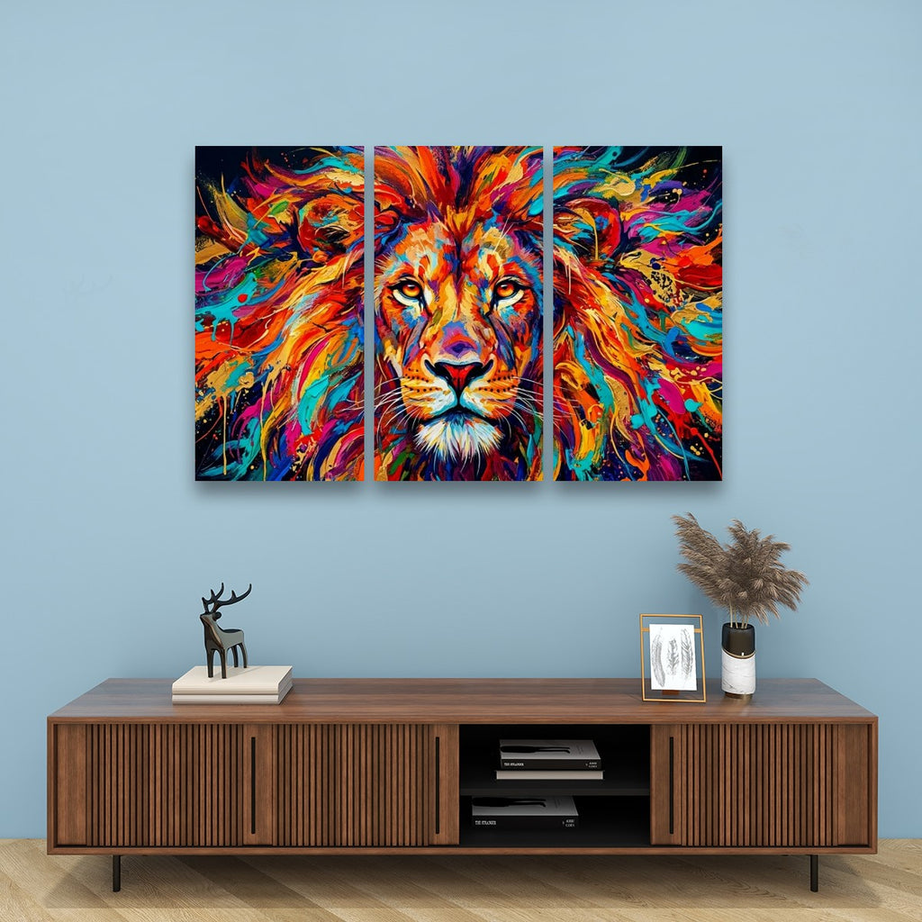 Abstract Colorful Lion Head Mane 1, 3, 5 Split Canvas Panel Wall Art Print