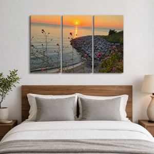 Lake Michigan Sunset Canvas Wall Art – Looking Over a Bluff | 1, 3 & 5 Panel Coastal Landscape Print