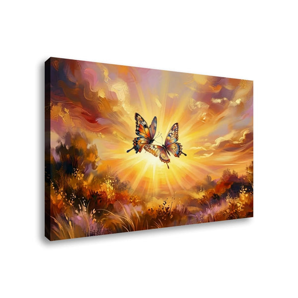 Golden Hour Butterflies Canvas Wall Art – Warm & Ethereal Abstract Print | 1, 3 & 5 Panel