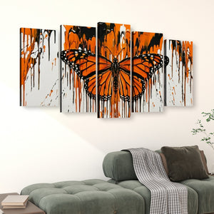 Reign of Color – Monarch Butterfly Dripping Paint 5-Panel Canvas Wall Art