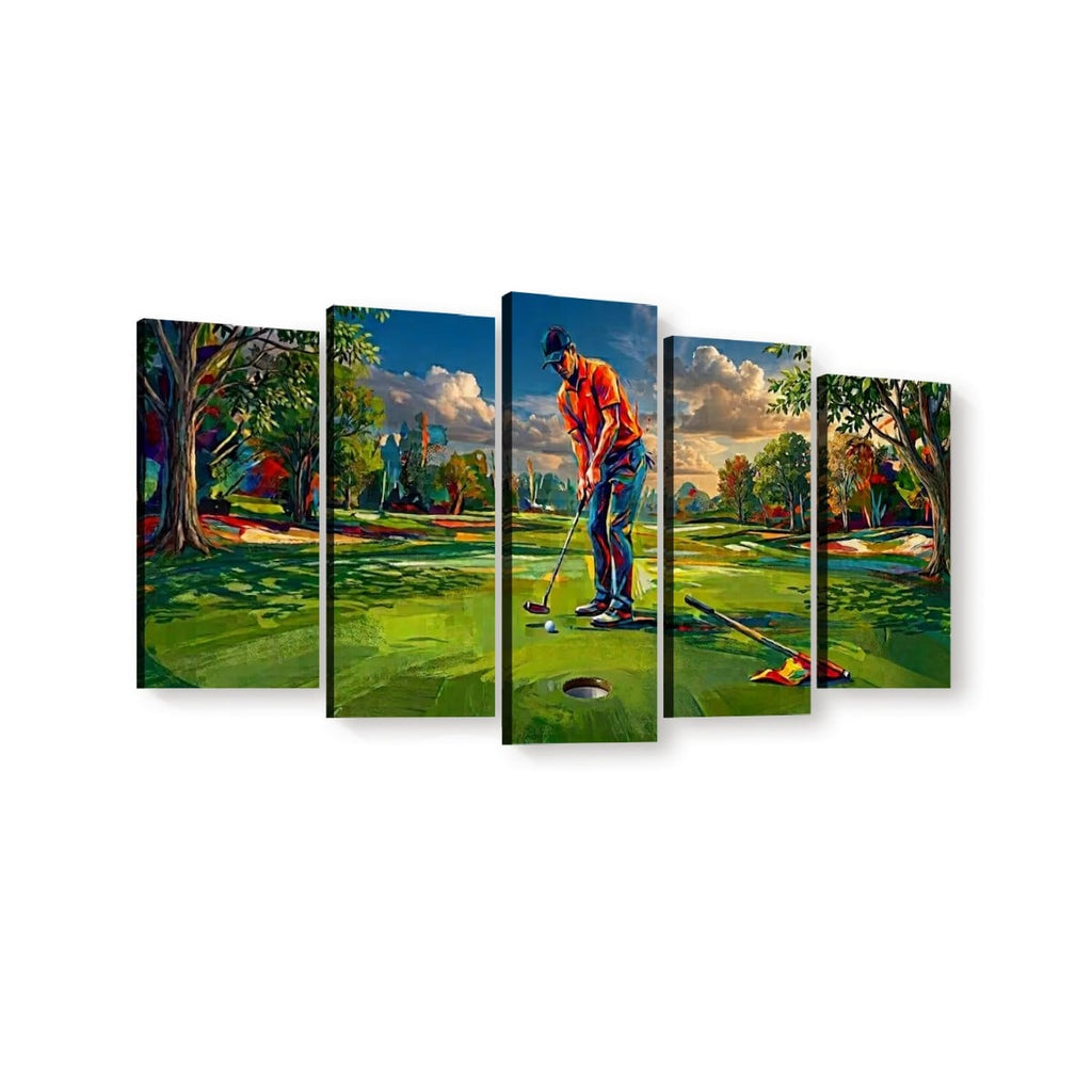 Golfer Golfing Putter Putting on Green — Golf Course Split Canvas Panel 1, 3 & 5 Wall Art