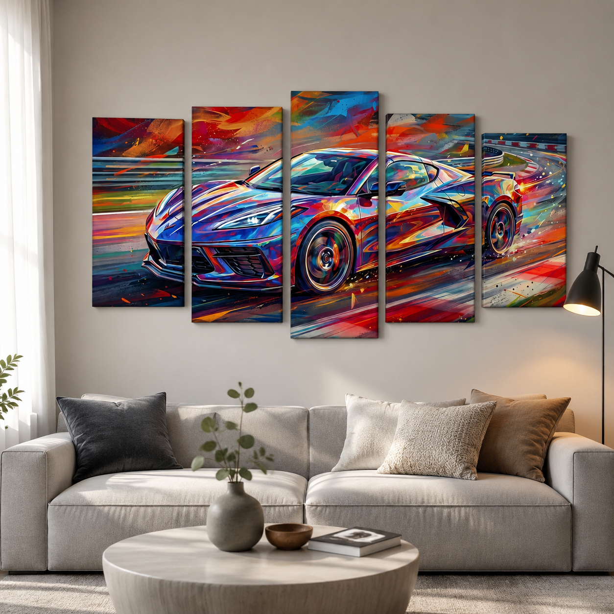 Abstract Corvette Canvas Wall Art – The American Icon | 3 & 5 Panel Garage Décor Print