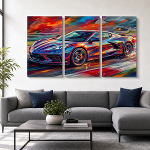 Abstract Corvette Canvas Wall Art – The American Icon | 3 & 5 Panel Garage Décor Print