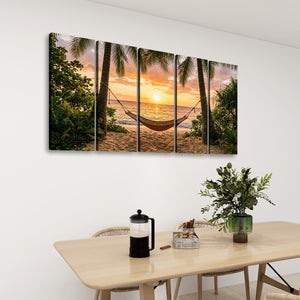 Drift Into Sunset – Hammock & Palm Trees 5-Panel Canvas Wall Art