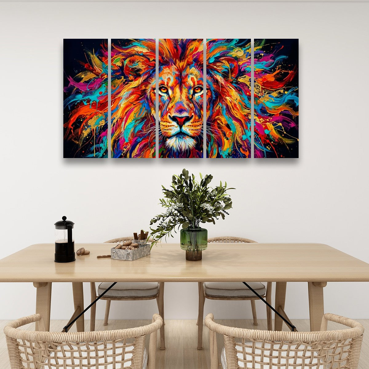 Abstract Colorful Lion Head Mane 1, 3, 5 Split Canvas Panel Wall Art Print