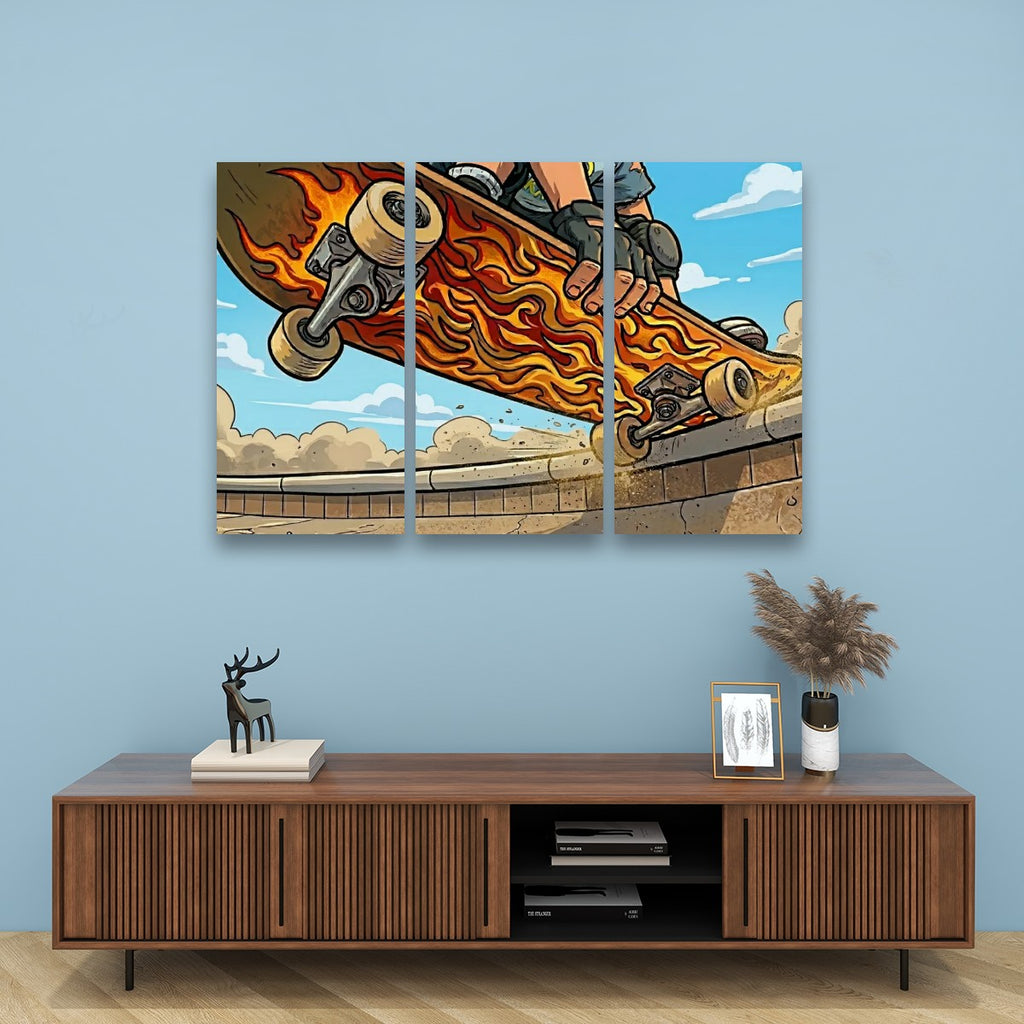 Kids Skateboard Canvas Wall Art – Bold Street Style Print | 1, 3 & 5 Panel Boys Room Décor