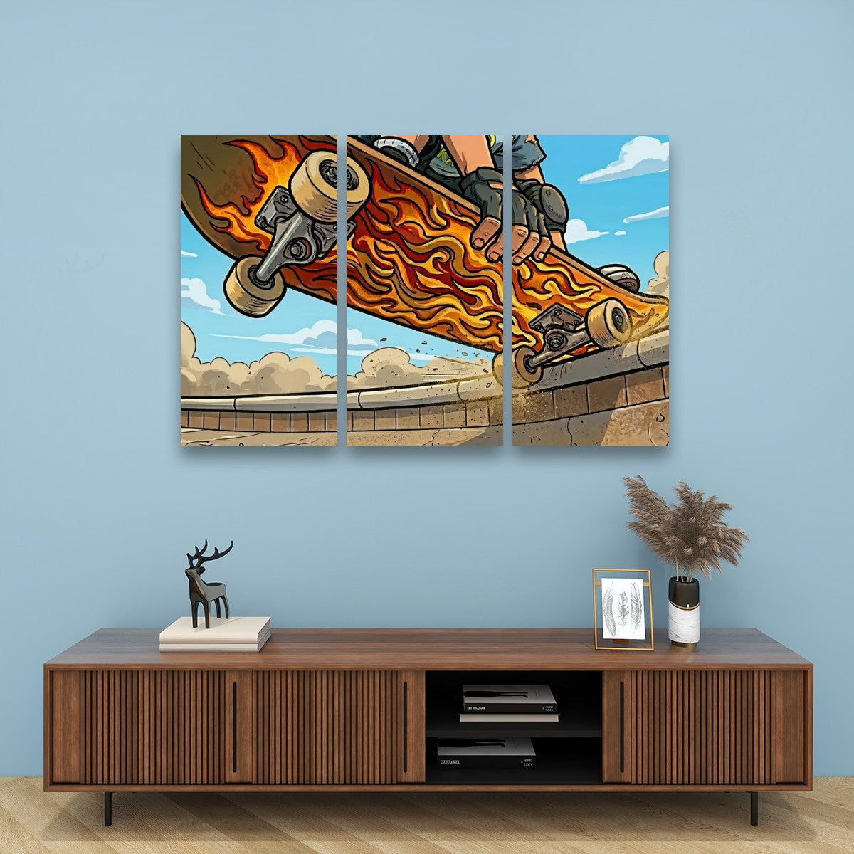 Kids Skateboard Canvas Wall Art – Bold Street Style Print | 1, 3 & 5 Panel Boys Room Décor