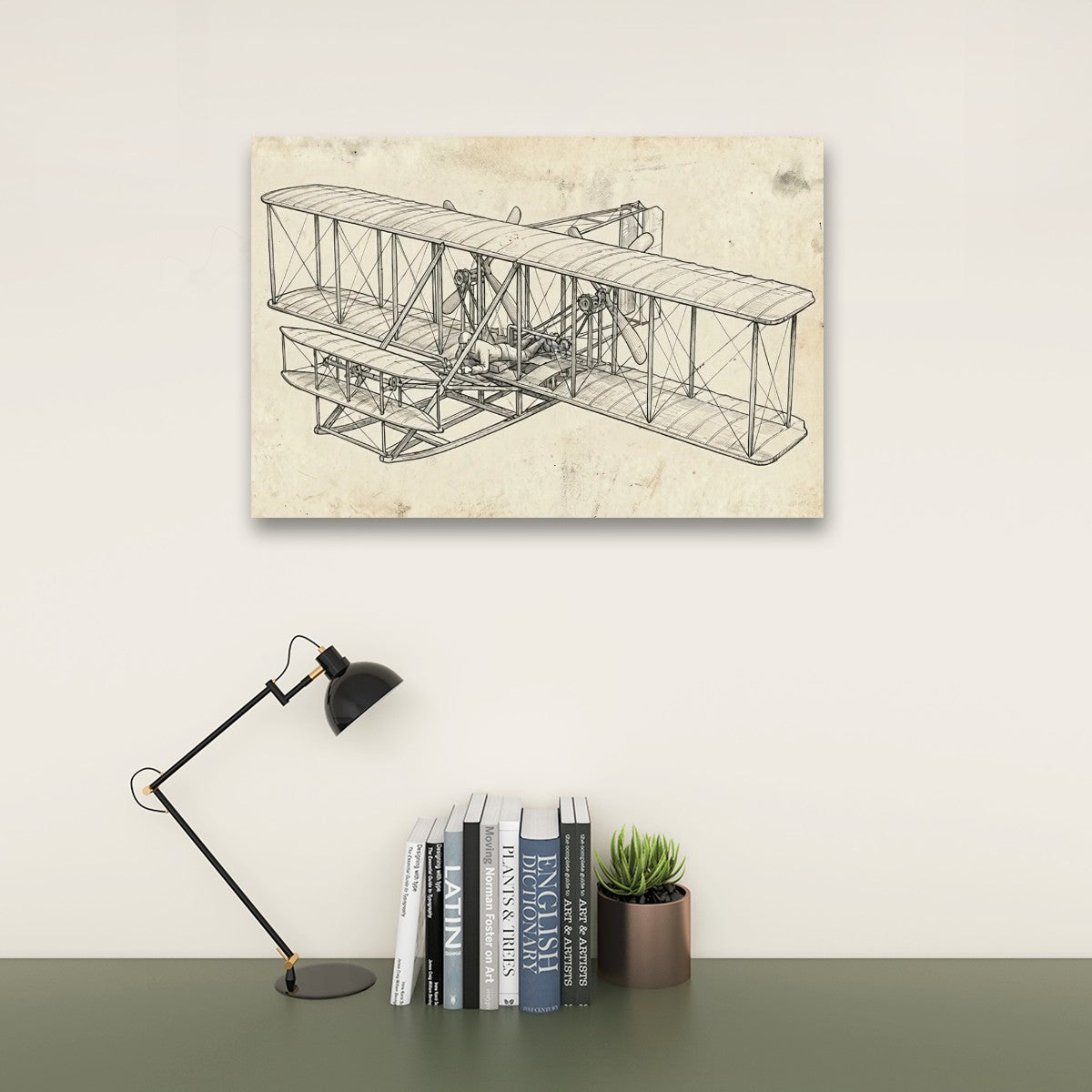 Wright Brothers First Flight Canvas Wall Art – Aviation History Sketch Print | 5-Panel Level