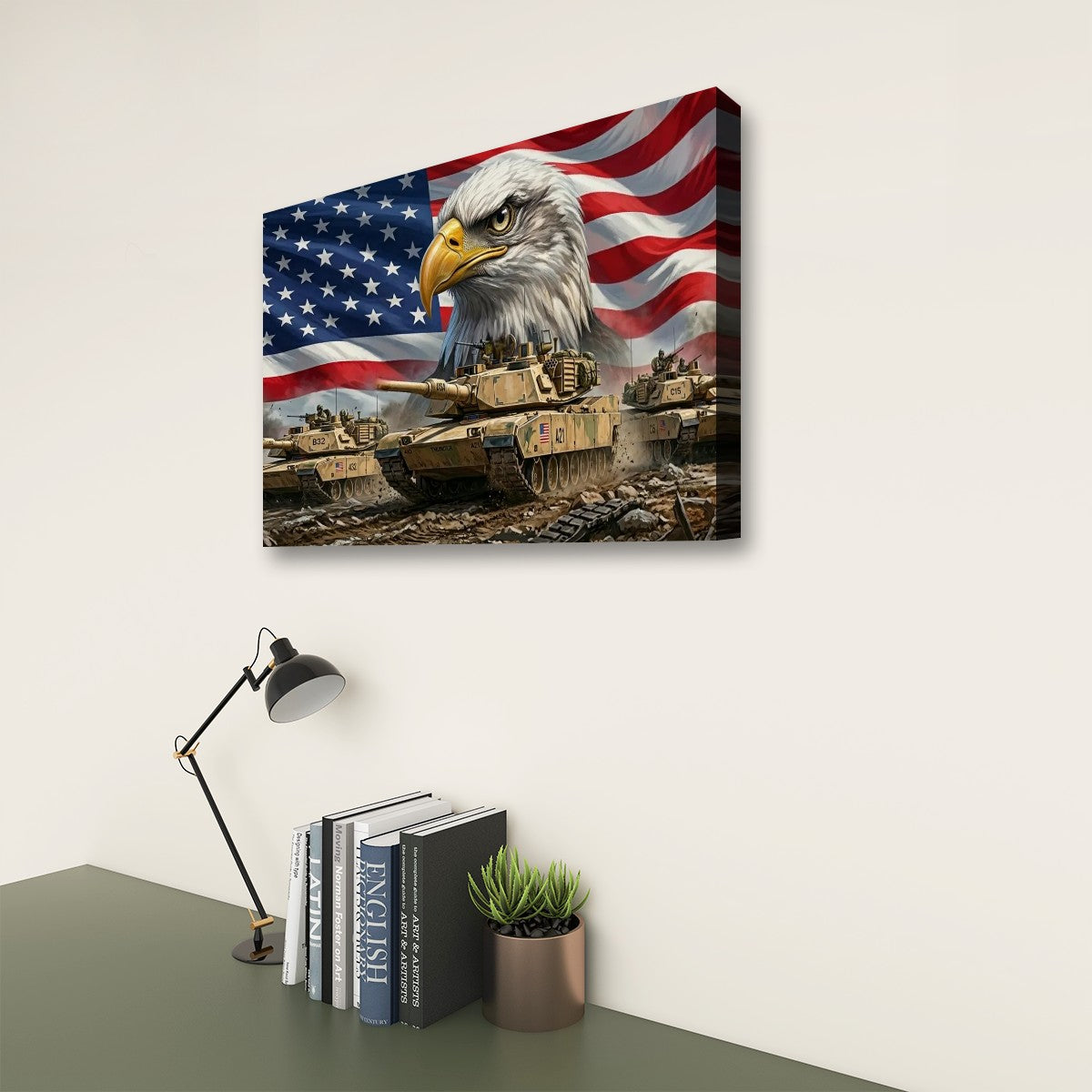 US American Flag Bald Eagle Army Tanks Military Split Canvas Panel Wall Art 1, 3, 5 Panel