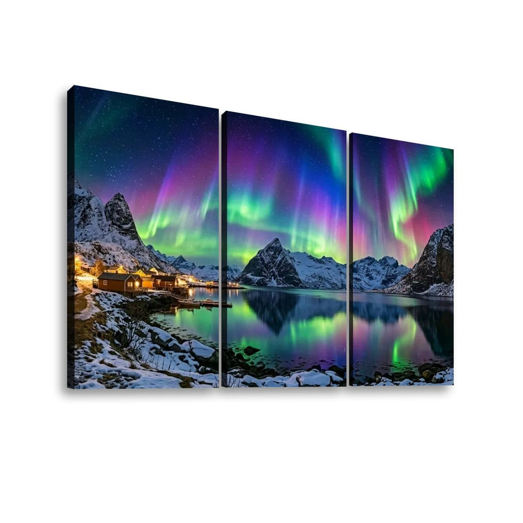 Northern Lights Over the City — 5 Panel Level Canvas Wall Art