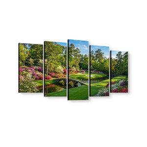 Georgia Golf Course Canvas Wall Art — Flowers, Water & Bridge Multi-Panel Print