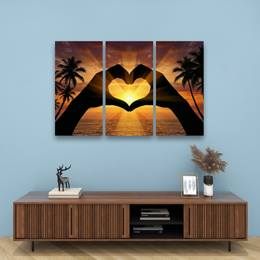 5-Panel Level Sunset Heart Hands Canvas Wall Art | Coastal Multi-Panel Print