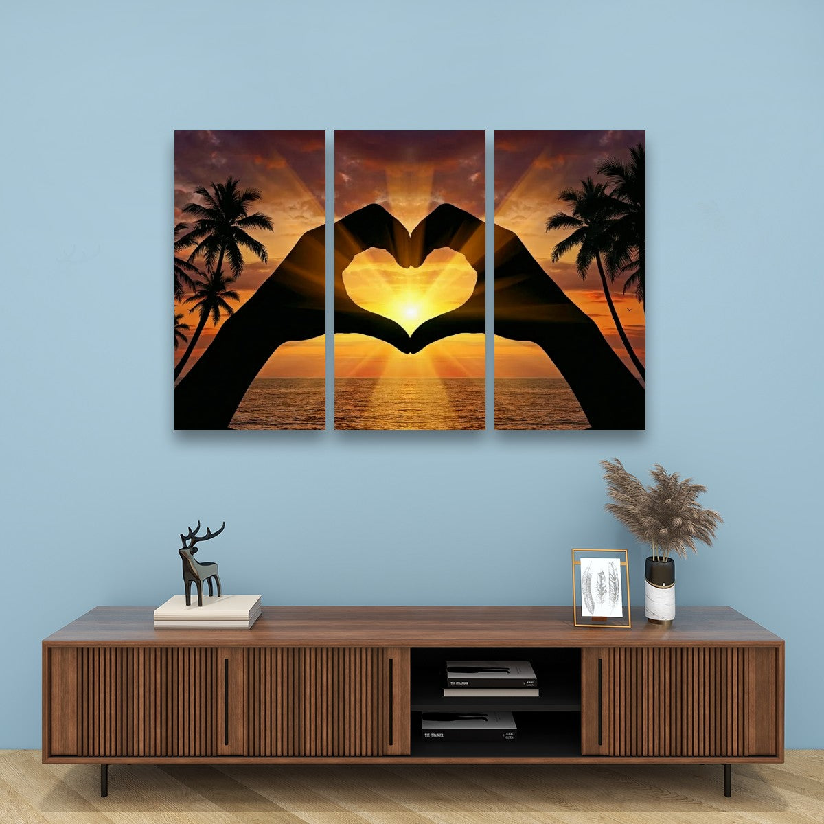 5-Panel Level Sunset Heart Hands Canvas Wall Art | Coastal Multi-Panel Print
