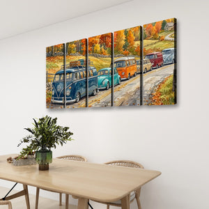 Classic Volkswagen Parade | VW Watercolor 5-Panel Canvas Print