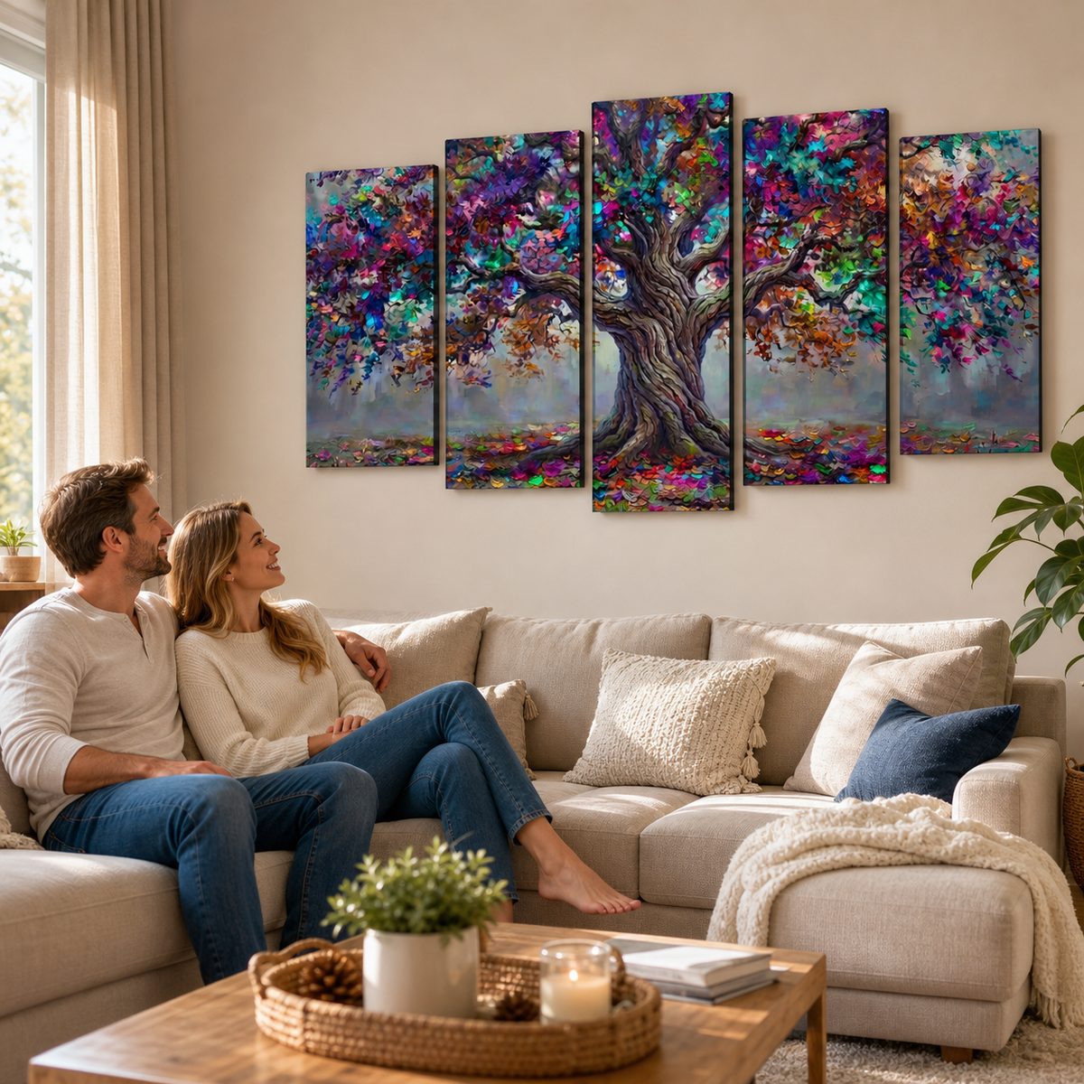 Tree of Life Canvas Wall Art – Spectrum Roots Vibrant Colorful Print | 1, 3 & 5 Panel Living Room Décor