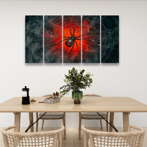 Black Widow Spider Web Canvas Wall Art — 5-Panel Level
