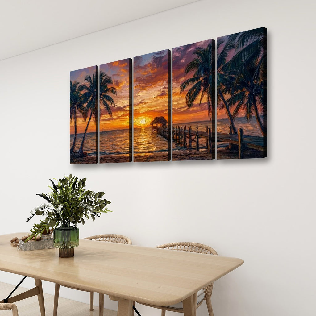 Dock at Sunset Canvas Wall Art – 5-Panel Level