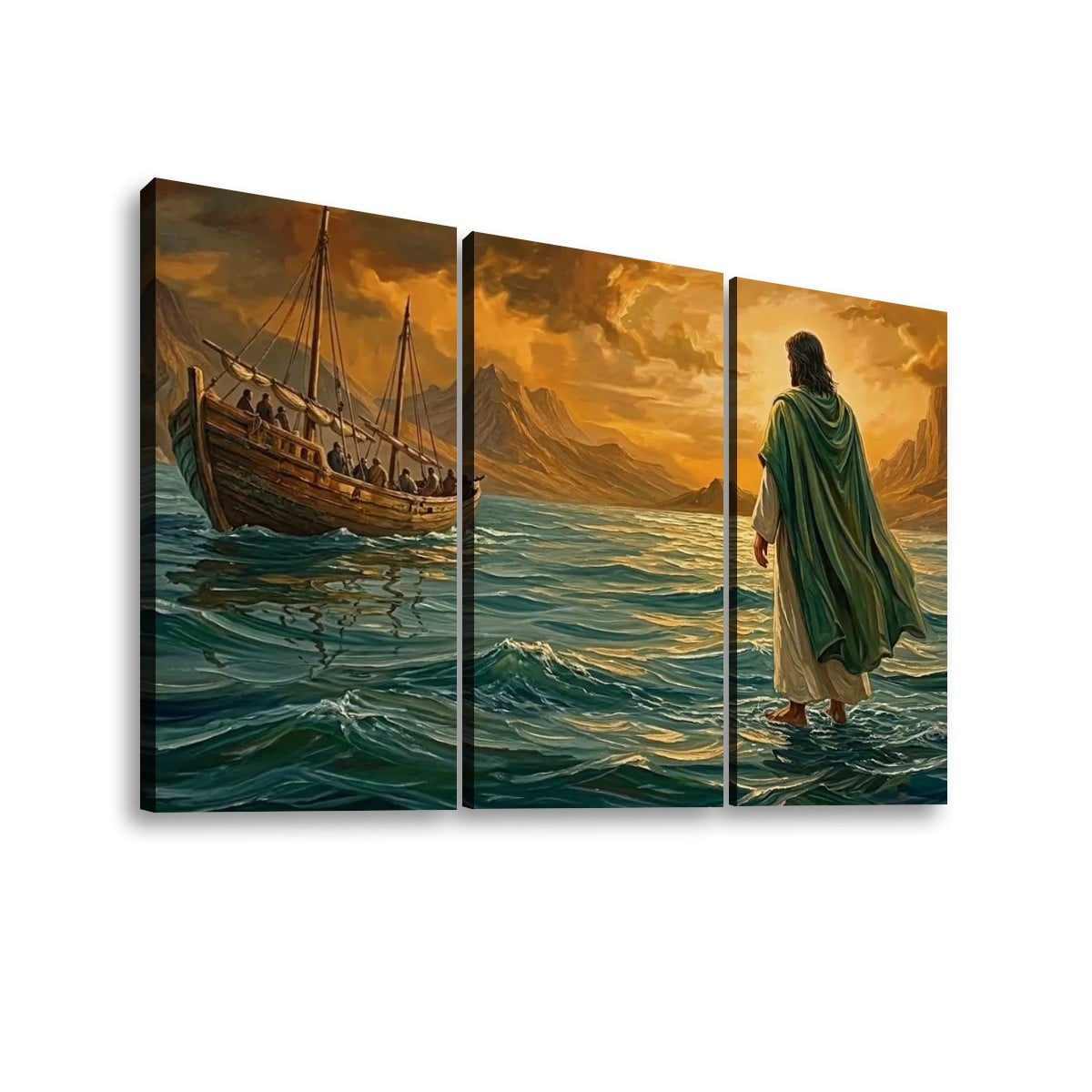 Jesus Walking on Water Stormy Seas Canvas Wall Art | 5-Panel Level & Diamond | 3 & 1 Panel