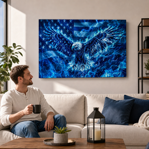 Blue Eagle – Abstract US Waving Flag 5-Panel Canvas Wall Art