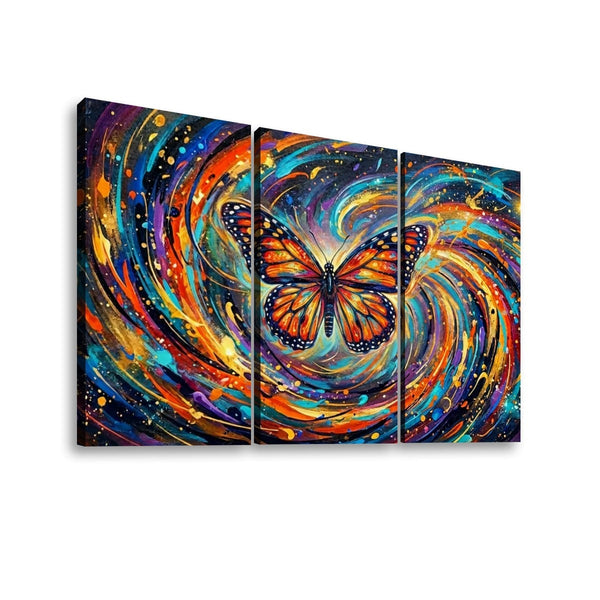 Monarch Butterfly Cosmic Vortex Canvas Wall Art | 1, 3 & 5-Panel Print | Colorful Abstract Butterfly Décor | Gallery-Wrapped