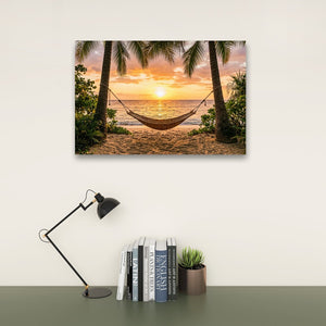 Drift Into Sunset – Hammock & Palm Trees 5-Panel Canvas Wall Art