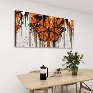 Reign of Color – Monarch Butterfly Dripping Paint 5-Panel Canvas Wall Art