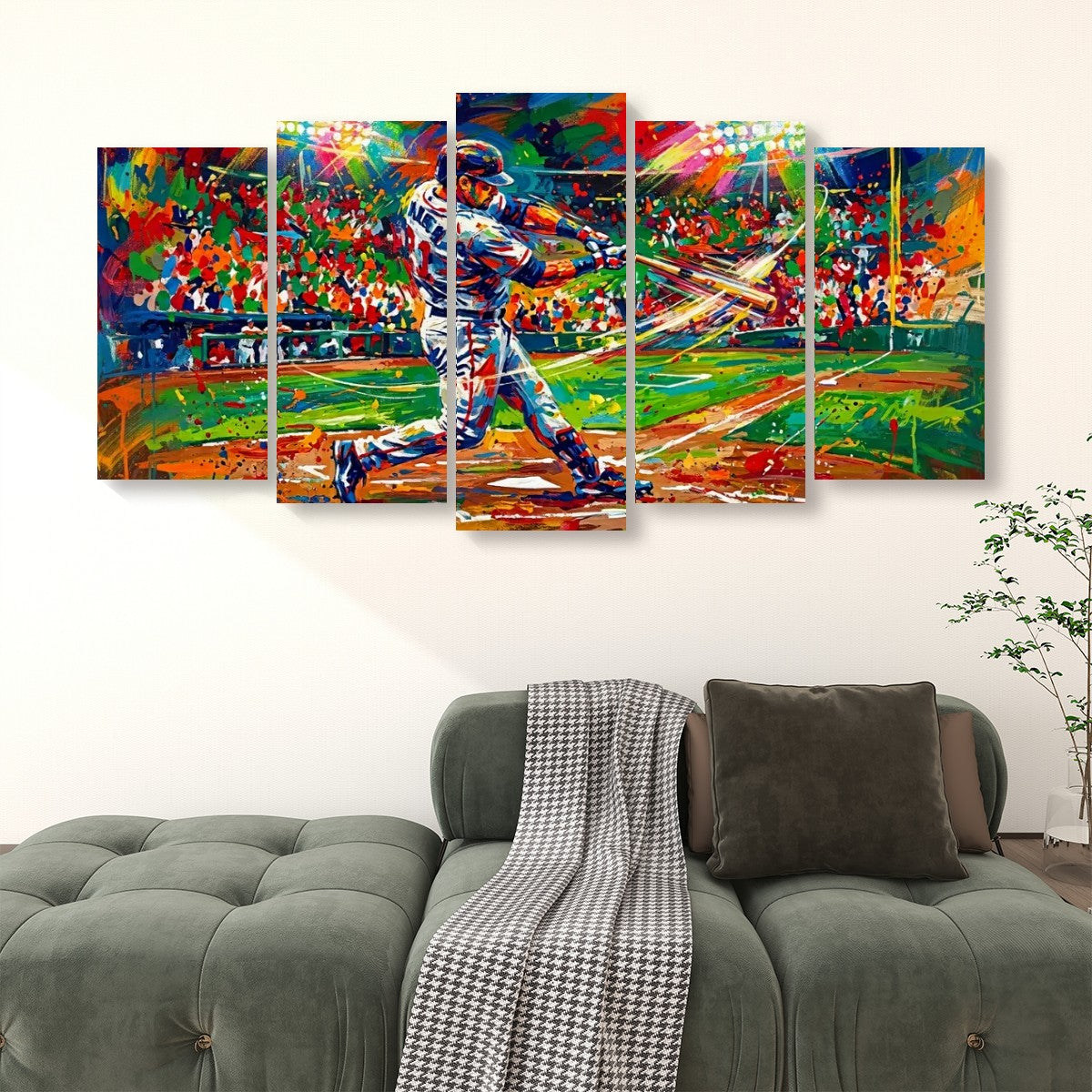 Abstract Baseball Hitter at Bat Split Canvas Panel Wall Art 1, 3, 5