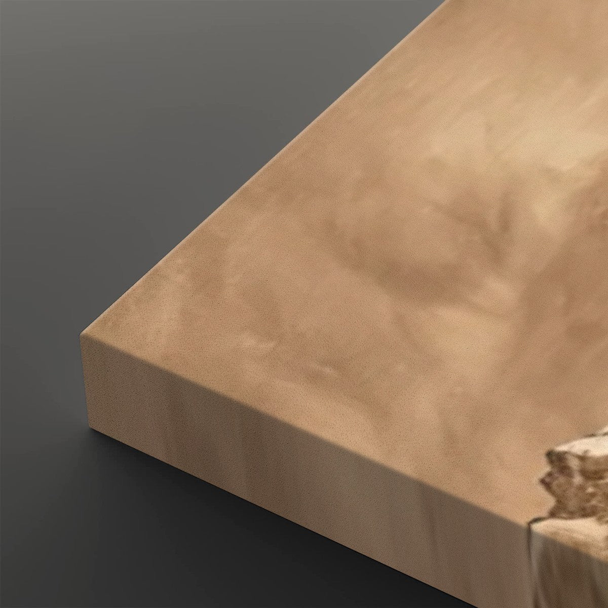 A close-up of a rectangular wooden board or slab with a smooth, polished surface and visible natural wood grain, shown against a dark gray background.