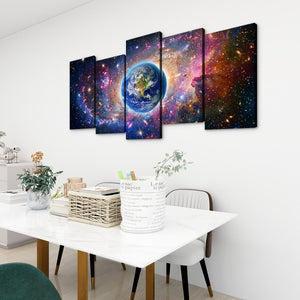 Cosmic Sovereignty – Earth & USA Universe 5-Panel Canvas Wall Art