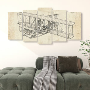 First Flight — Wright Brothers Sketch 5-Panel Canvas Wall Art