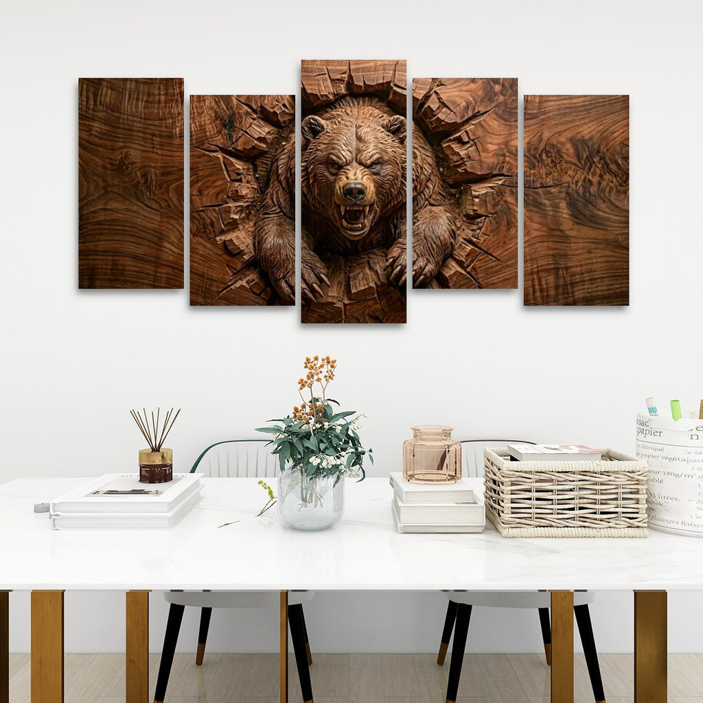 3D Angry Leaping Bear — 3D Sculpted Canvas Wall Art Decor