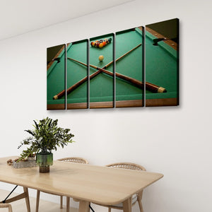 Billiard Table & Racked Balls Canvas Wall Art – Game Room Décor | 1, 3 & 5 Panel