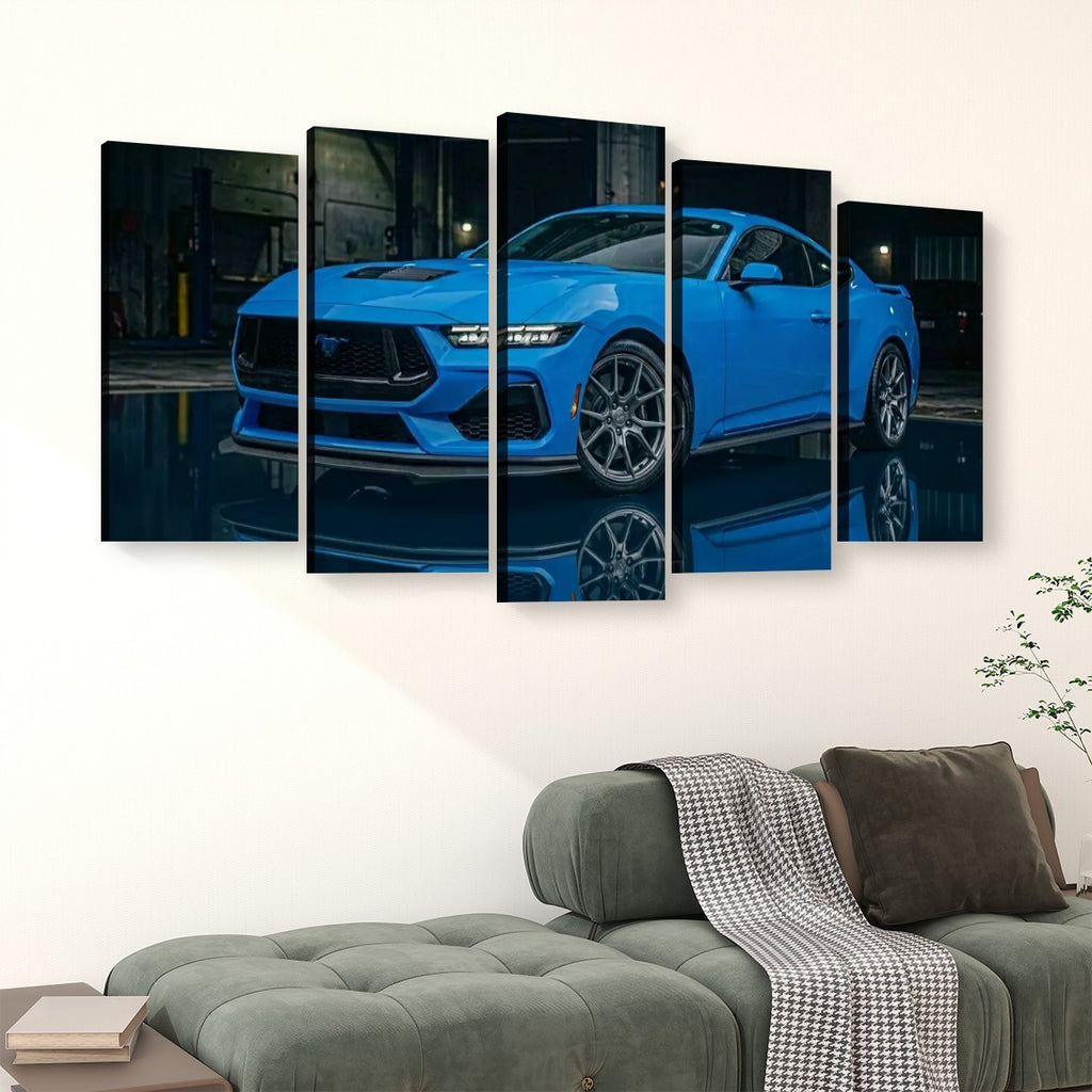 Grabber Blue Ford Mustang Muscle Car Man Cave — 5-Panel Canvas Wall Art