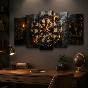 Fire & Smoke Dartboard Canvas Wall Art – Game Room & Man Cave Décor | 1, 3 & 5 Panel Print