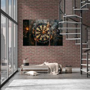 Fire & Smoke Dartboard Canvas Wall Art | 1, 3 & 5 Panel Game Room Décor