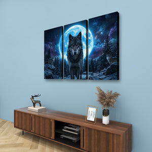 Howling Wolves with Blue Moon — 5-Panel Canvas Wall Art
