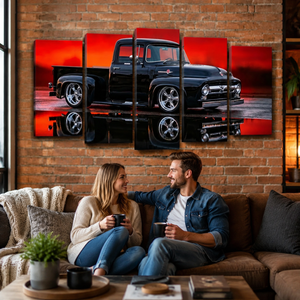 1956 Ford F100 Truck Reflection & Red Glow Multi-Panel Canvas Wall Art