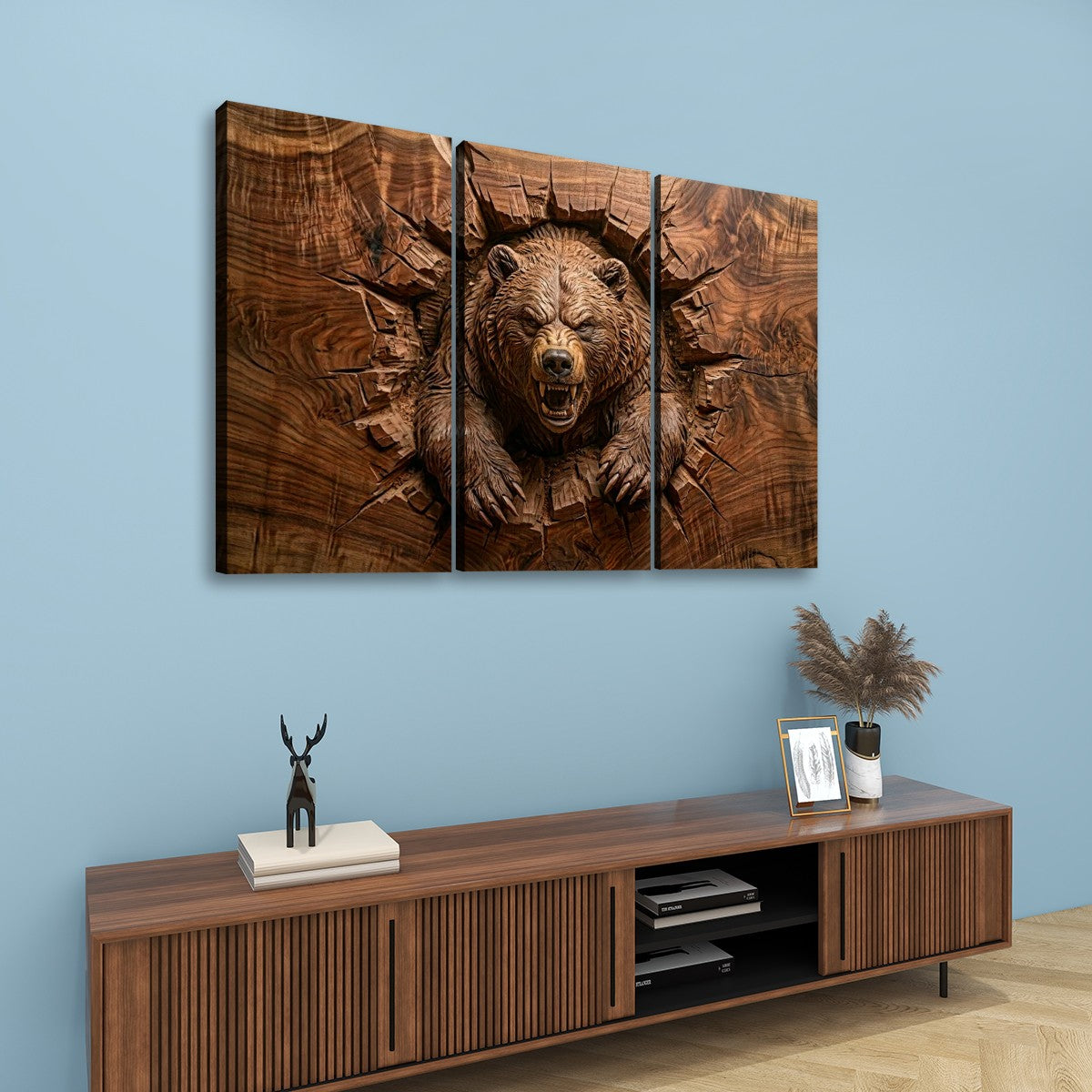 3D Angry Leaping Bear — 3D Sculpted Canvas Wall Art Decor