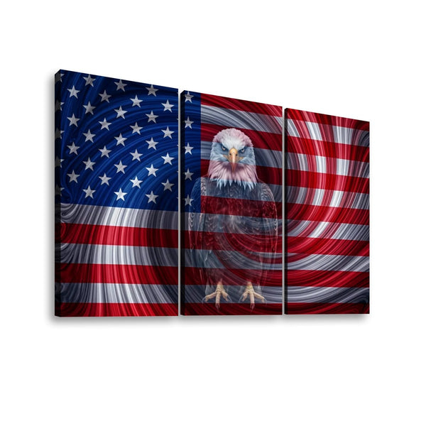 Spirit of America Canvas Wall Art – Ghost Eagle US Flag Swirl | Multi-Panel Patriotic Print